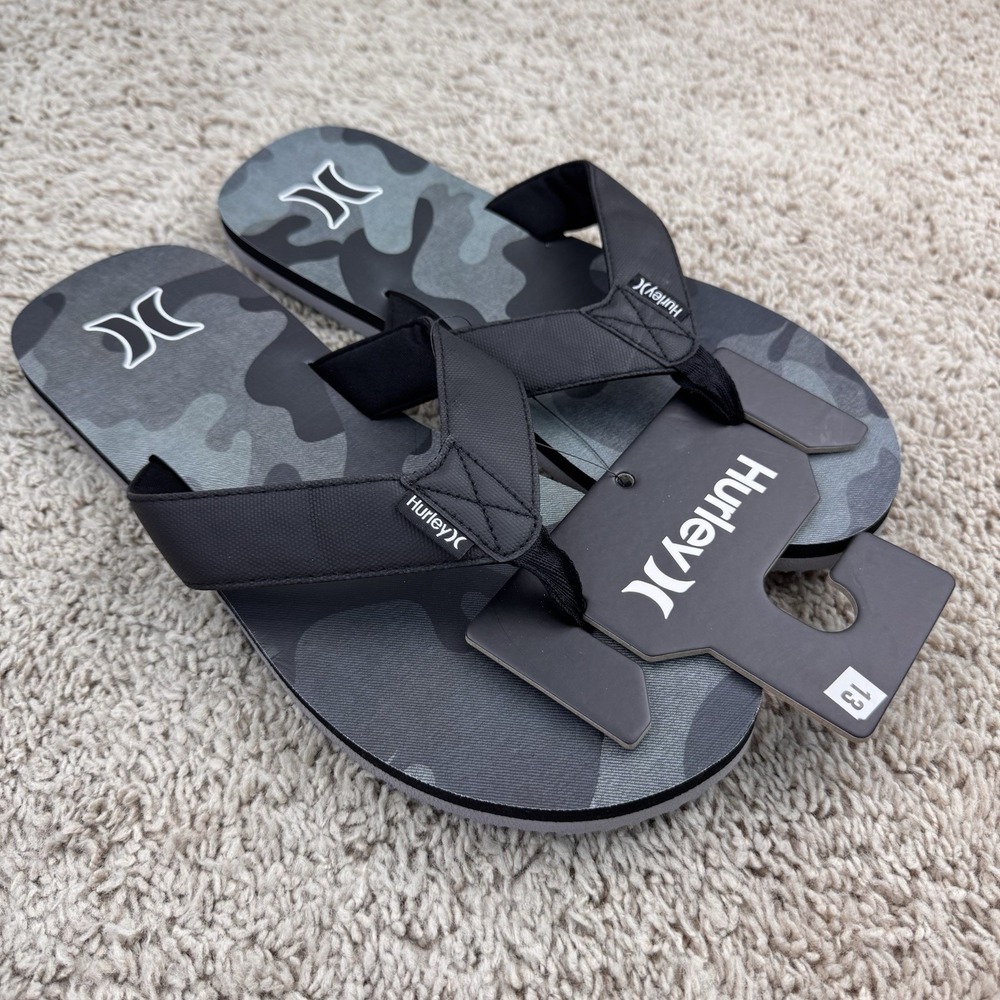 Hurley Layback Flip Flops Sandals Gray Camo Men 13 Beach Pool Comfort Slides NWT - Picture 2 of 10